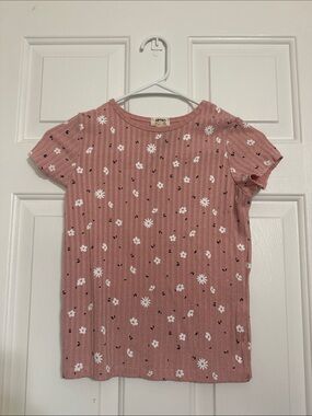 Kids Dusty Rose Floral Ribbed Short Sleeve Tee - Soft Stretch